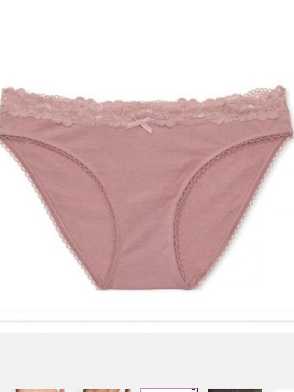 Victoria's Secret Stretch Cotton Lace-Waist Bikini Panty NEW! LARGE ROSE PINK
